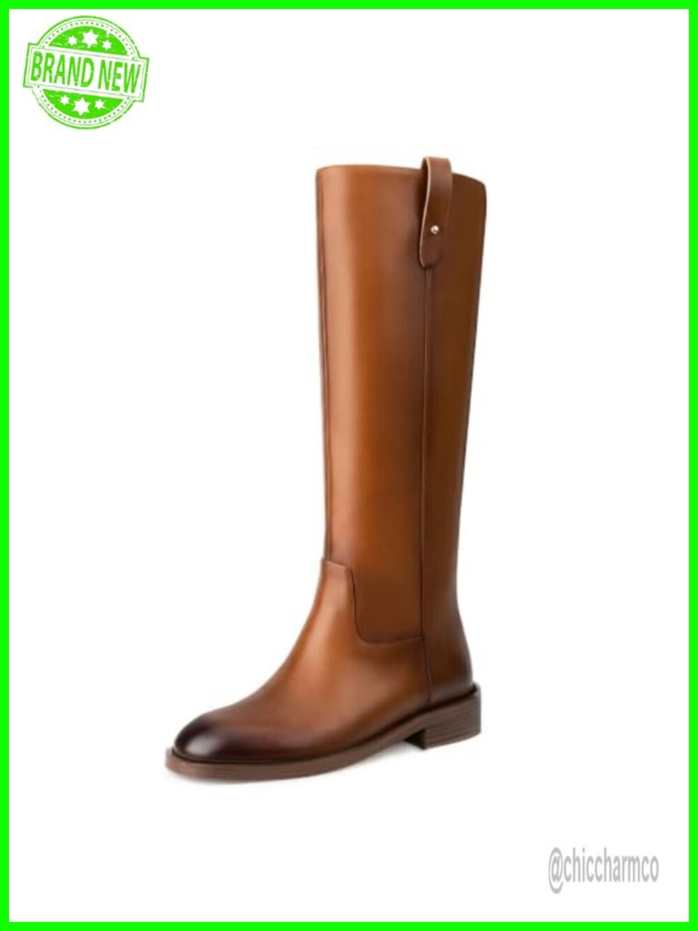 Women's Knee High Boots Faux Leather Low Block Heel Tall Pull On Boots